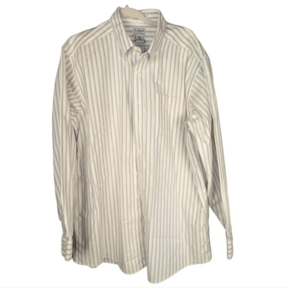 L.L. Bean size 17 dress shirt excellent quality light blue/green stripes - Picture 1 of 5